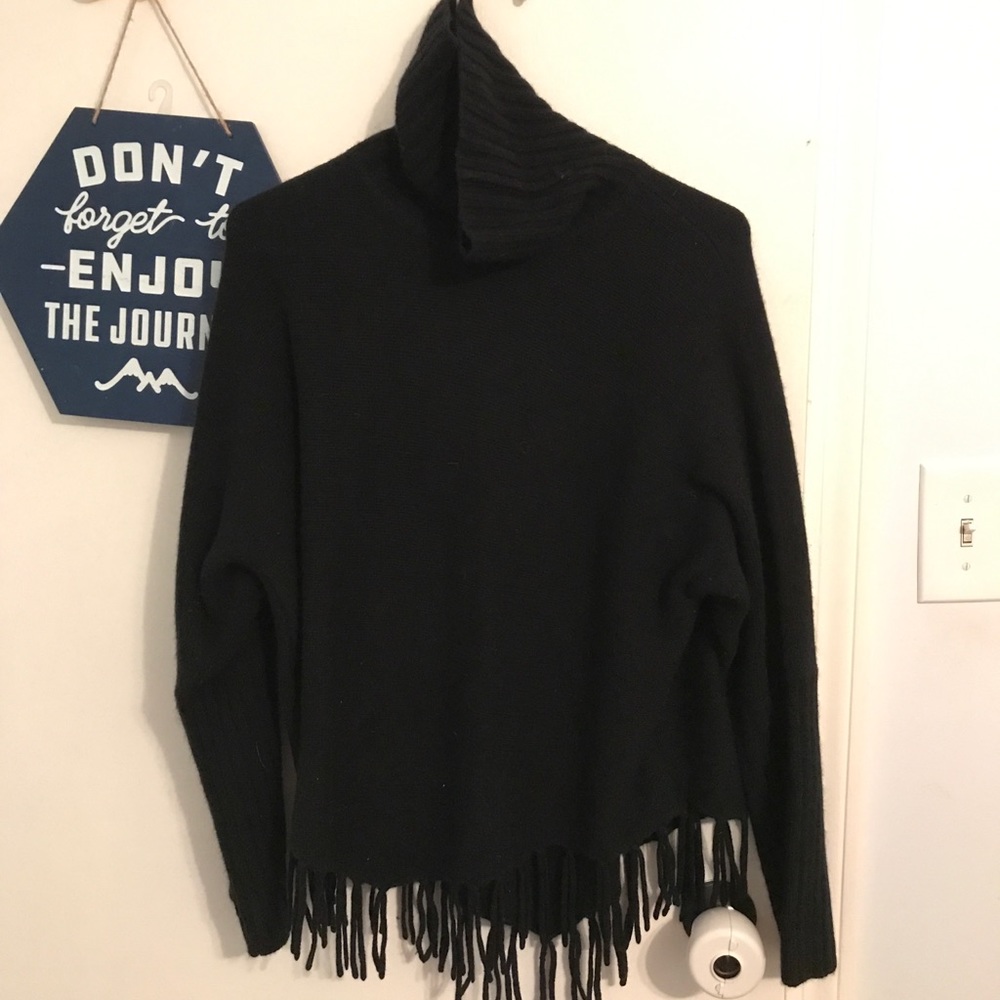 Fringe Trim Turtleneck Sweater